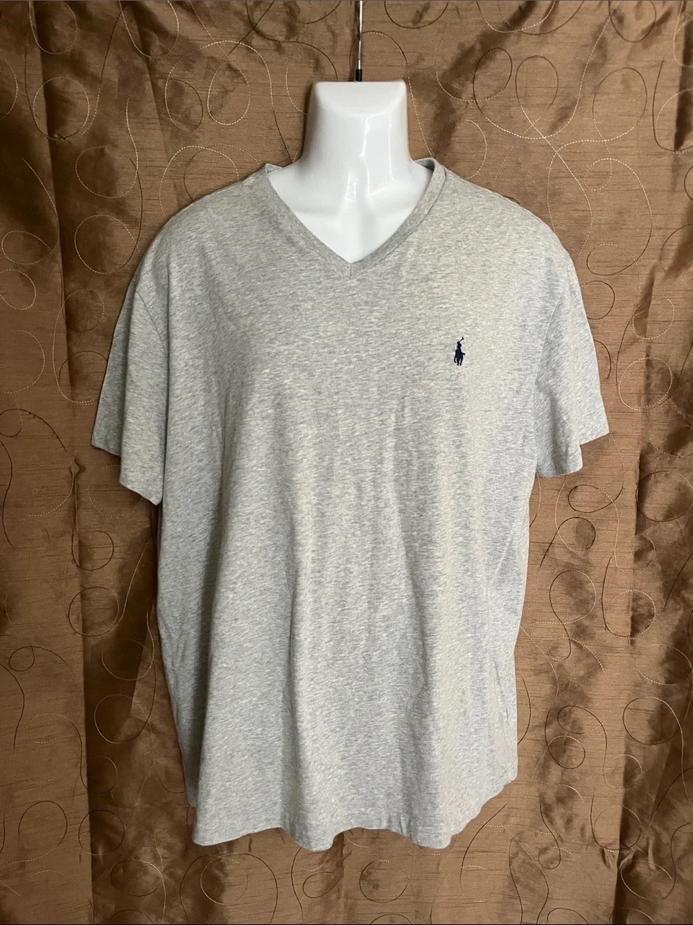 Polo Ralph Lauren XL Classic Fit V Neck Tee Gray Pony Logo Cotton Shirt